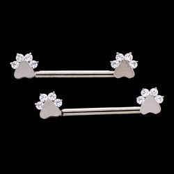 Nipple bars with paw print ends.